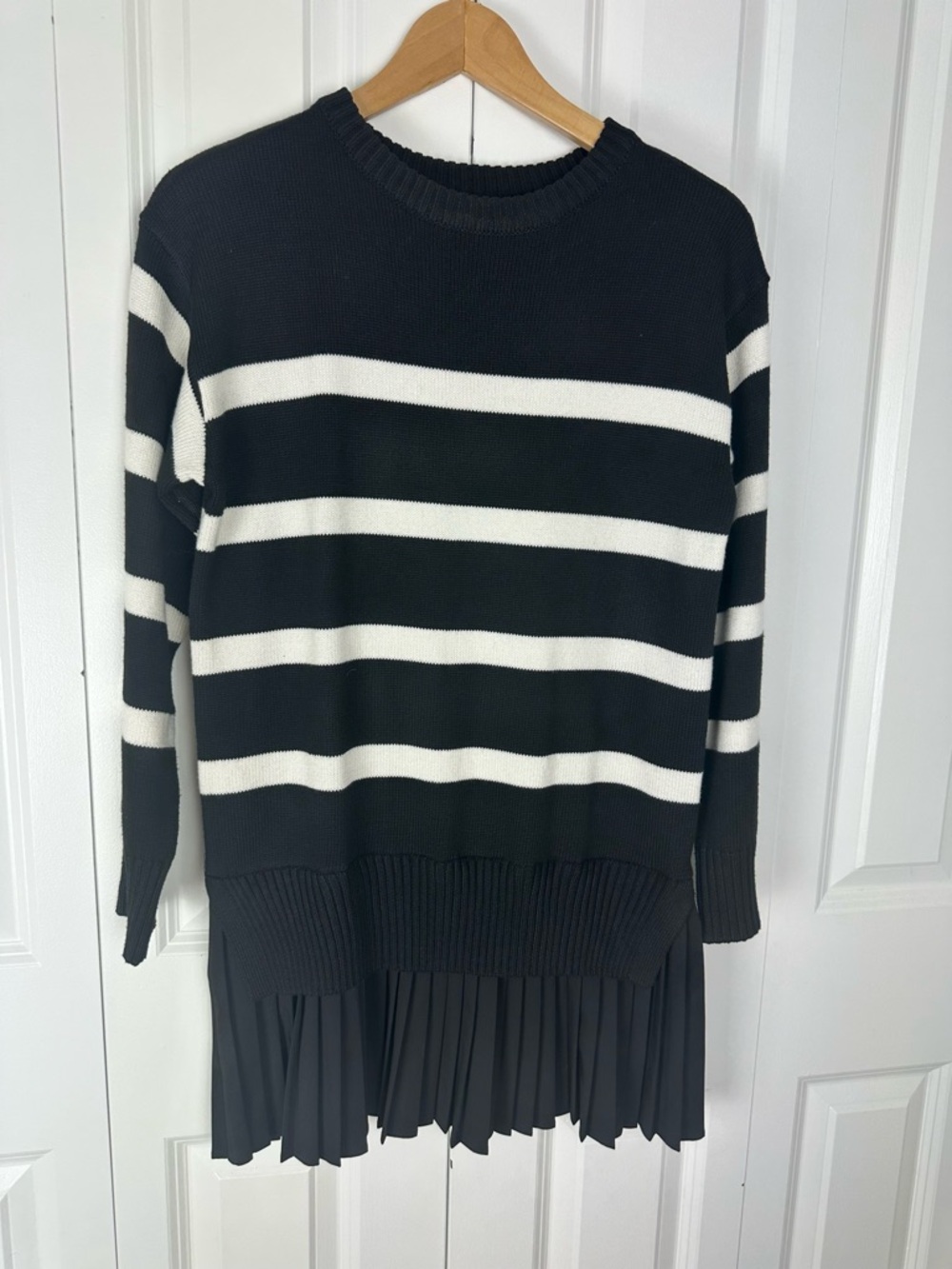AQUA Stripped Long Sleeve Mix Media Dress